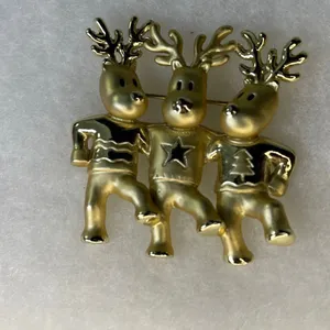 Vintage AJC three dancing deer gold tone brooch. thumbnail 3
