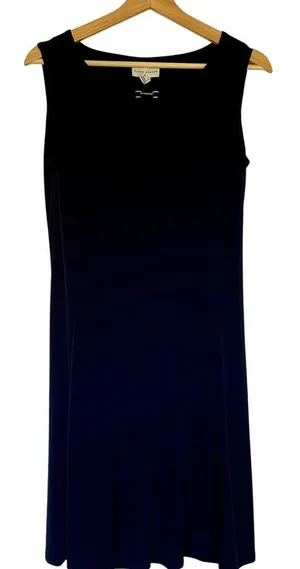Susan Graver navy blue knee‎ length dress sleeveless summer sundress women's XS thumbnail 1