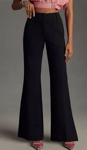 Anthropologie Maeve The Naomi Flare Pants Size 14 Black Stretch thumbnail 1