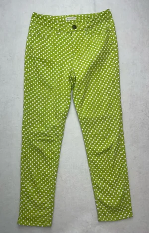Coldwater Creek Women's Green White Polka Dot Cotton Blend Skinny Pants Size 4 thumbnail 1