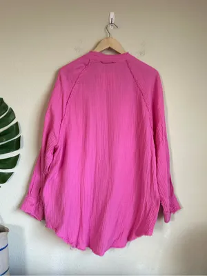 Aerie Pool-to-Party Pink Gauze Oversized Button Down Shirt thumbnail 11