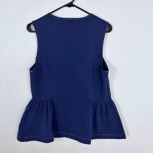 Maeve Anthropologie Crew-Neck Peplum Tank Top Navy Blue Preppy Clean Girl Size L thumbnail 6