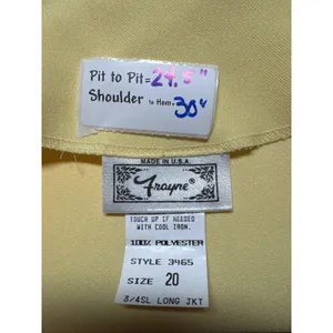Frayne Womens Size 20 Light Yellow 3/4 Sleeve Blazer Jacket‎ Style 3465 thumbnail 3