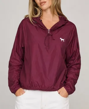 Victoria's Secret PINK Maroon/Burgundy Hooded Pullover Windbreaker Raincoat thumbnail 1