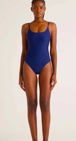 Abercrombie navy ribbed lace up back one piece bathing suit or bodysuit nwot $80 thumbnail 1