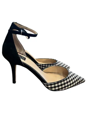 White House Black Market Gianna Gingham Ankle Strap Pumps 8.5 Black White thumbnail 2