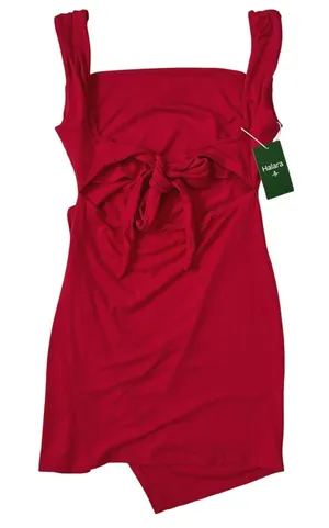 Halara Red Cowl Neck Open Back Ruched Asymmetrical‎ Mini Dress Medium NWT thumbnail 1