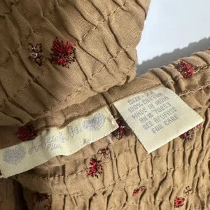 Smocked Off The Shoulder Top Blouse Womens 2X Brown Floral Cotton Cottagecore thumbnail 3