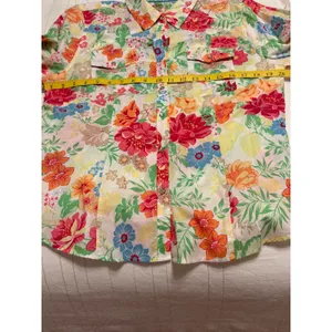 Izod Womens Floral Snap Front Long Sleeve Cotton Shirt Tropical Multi Color LG thumbnail 4