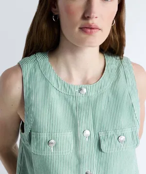 Free Assembly Button front sleeveless stripe top thumbnail 3