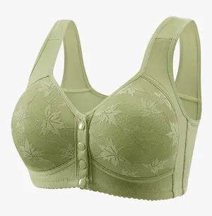 Womens Front Closure Bra 44/100 Lace Full Coverage Wireless Comfort XL C/D Green thumbnail 1