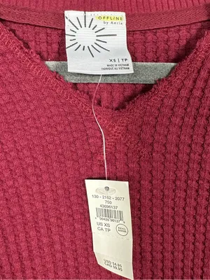 Offline by Aerie Waffle Knit Top XS Red‎ V-Neck Long Sleeve Colorblock Oversized thumbnail 10