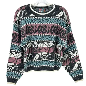 Vintage 80's Paris Sport Club Chunky Fair Isle Oversize Sweater M Breakfast Club thumbnail 2