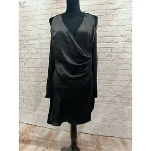 Black Cold Shoulder Long‎ Sleeve Mini Dress Wrap V Neck Cocktail thumbnail 5