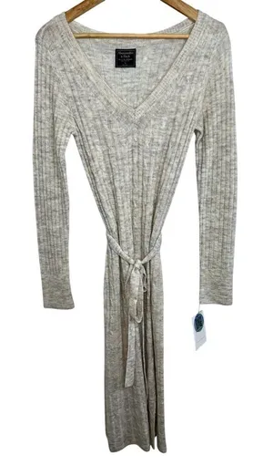 Abercrombie & Fitch Cream Ribbed Knit Long Sleeve Sweater Midi Dress Womens Sz S thumbnail 1