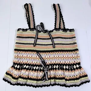Ulla Johnson Zita Tank Honey Crochet Peplum Top Cotton Striped Multi Size P thumbnail 2