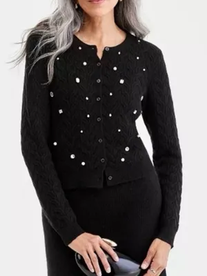 Charter Club 100% Cashmere Embellished Cable-Knit Cardigan Sweater Size Medium thumbnail 1