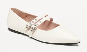 NWT Old Navy Women’s Double Buckle Mary Jane Flats in Ivory Size 8 thumbnail 1