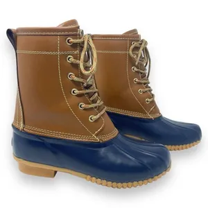 Khombu Letty Tan Leather Blue Rubber Lace Up Lined Winter Duck Boots Size 5M thumbnail 1