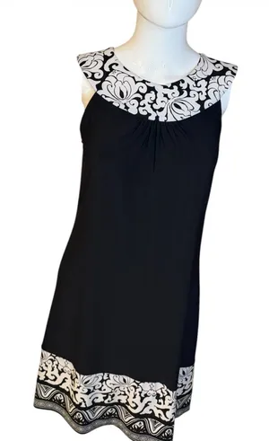 White House Black Market Black Dress with White Damask Trim thumbnail 1