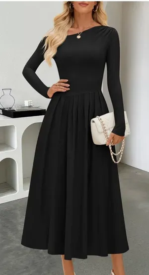 Elegant Black Long Sleeve Pleated Midi Dress Size Large New With Tags Super Cute thumbnail 1