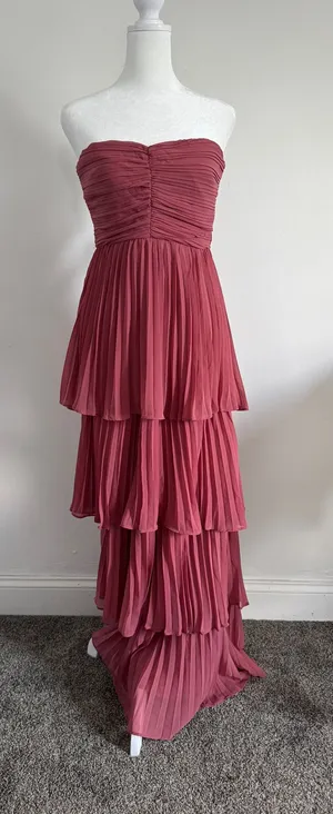 Lulus Seriously Sensational Dusty Rose Strapless Tiered Pleated Maxi Dress Size Small thumbnail 1