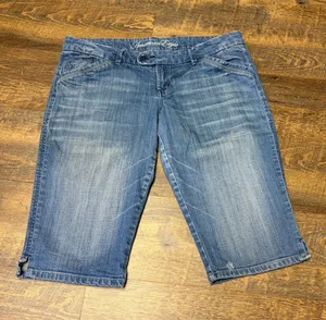 Vintage Y2K American Eagle Low Rise Bermuda Denim Jean Shorts Womens 14 Distress thumbnail 1