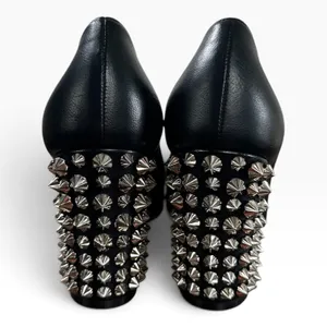 Christian Louboutin Donna 85 Black Leather Silver Spike Block Heel Pumps 35.5 thumbnail 3