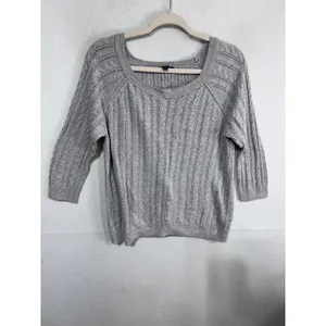 American Eagle XL Gray Sweater Women's Cable Knit Scoop Neck 3/4 Sleeve‎ thumbnail 6