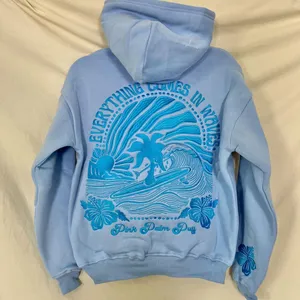 New Pink Palm Puff "Everything Comes in Waves" Hoodie in Blue - XXS thumbnail 5