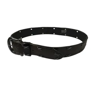 EXP Jeans Leather Belt Studded Whipstitch Brown Y2K Western‎ Grunge Small USA thumbnail 7