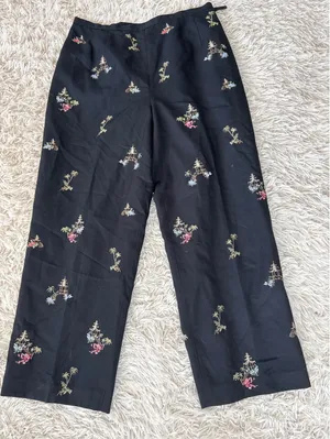 Talbots Black Embroidered Pagoda Palm Tree Wide Leg Pants Size 12‎ thumbnail 1