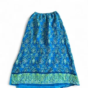 Vintage 100% Silk Midi‎ Skirt Small Blue thumbnail 1