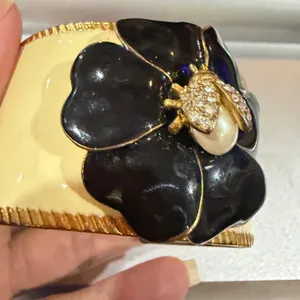 Stella & Dot Retired Kelly Ladybug Flower Enamel Cuff Bracelet Glam Cottage thumbnail 5