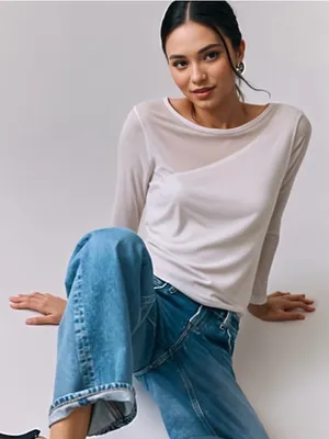Abercrombie & Fitch Cream Mesh Layered Top thumbnail 1