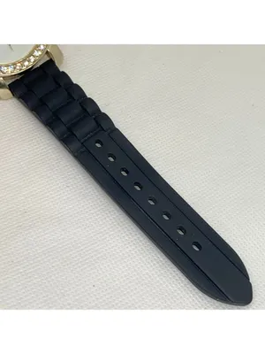 Gold tone Elephant dial women watch rhinestones 43mm quartz black band running thumbnail 4