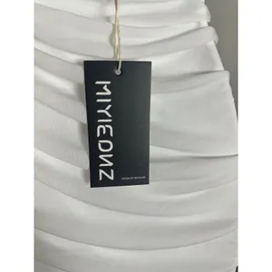 MIYIEONE Women White Ruched Halter Neck Mini Bodycon Dress Ruffle Hem Size S thumbnail 6