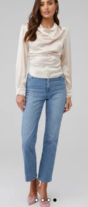 ASTR the Label Lilith‎ Satin Cowl Neck Long Sleeve Blouse Champagne M $98 thumbnail 1