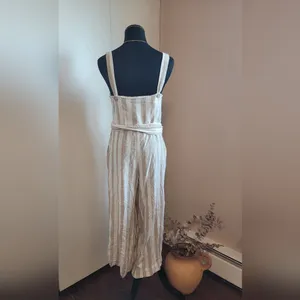 H&M Striped Cream Sleeveless Jumpsuit. Wide Leg. Linen Blend thumbnail 9