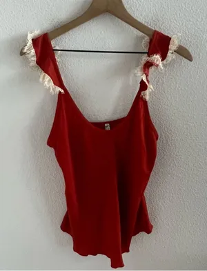 Free People Intimately Lace Strap Silky Polyester Orange Cream XS thumbnail 1
