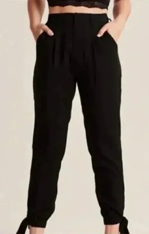 Abercrombie & Fitch Black Pants Tie Ankle Black Joggers Size Medium High Waist thumbnail 1