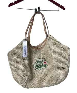 New Stoney Clover Lane Raffia Woven Scoop Tote Fresh From Hamptons CS patchs thumbnail 1
