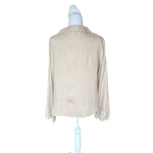 ZARA Linen Blouse Flared Bell Sleeves Button Up V Neck Beige Womens Small thumbnail 3