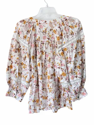 Anthropologie Harmony Lace Floral White Peasant Boho Blouse Top size medium thumbnail 6