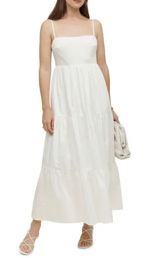 Reformation Parvati Dress Womens Large White Tiered Organic Cotton Maxi Summer thumbnail 1