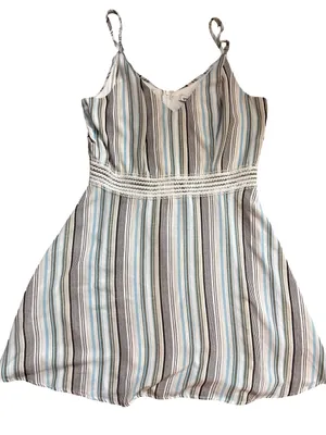 Speechless Striped Spaghetti Strap Dress - Blue, White & Tan thumbnail 1