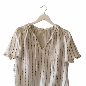 Madewell Tie-Neck Tunic Short Sleeve Black Striped Dot Knit Tunic Top SZ M #2568 thumbnail 3