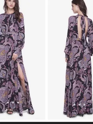 Express Purple and Black Paisley Open-Back Maxi Dress thumbnail 2