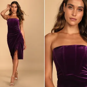 LULUS Prom Wedding Holiday Sexy Corset Bustier Velvet Cocktail Midi Dress thumbnail 2