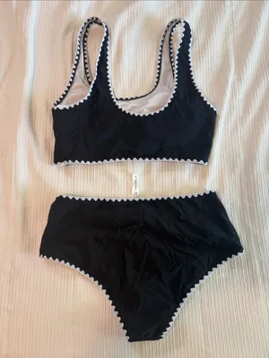Beachsissi Black High-Waist Bikini Set with White Trim thumbnail 2